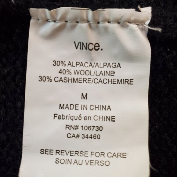 VINCE SZ M Wool Cashmere Alpaca Blend Long Cardigan Mock Neck Sweater in Black - Picture 7 of 8